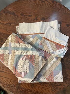 Patchwork-Print Cotton Sheet Set in Rust, Blue & Cream by